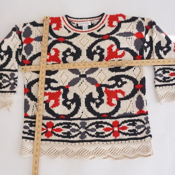 Vintage Paris Sport Club Cream Cotton Knit Bold Graphic Red Feminim Sweater L - Picture 3 of 9